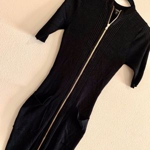 GUESS | Kaden Ribbed Black Sweater Dress Gold Zip